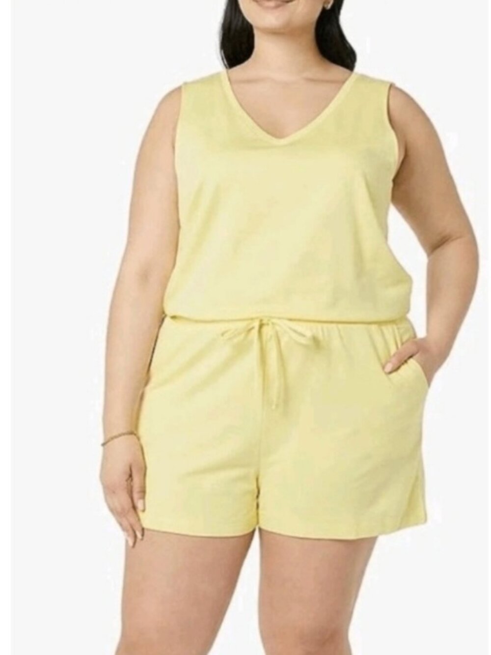 Amazon Essentials Womens Sleeveless Terry Fleece Romper Size Large Yellow